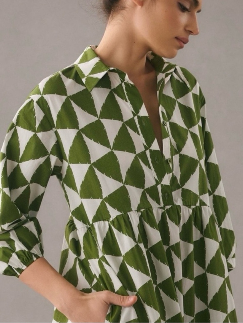 Maeve Green and White Geometric Midi Dress - Picture 2 of 6